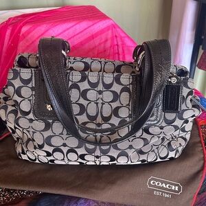 Coach Black and Gray Signature Satchel Shoulder Bag